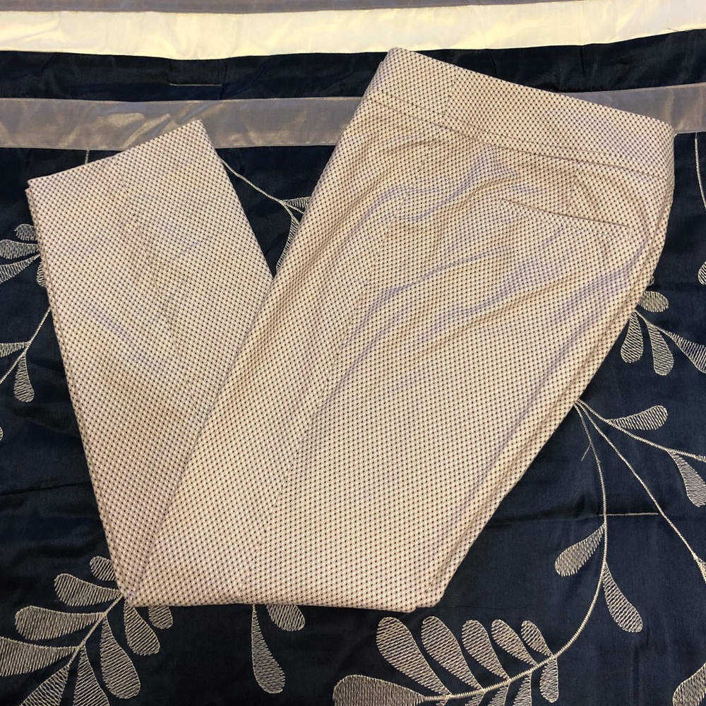 LOFT Beige and Navy Micro-Print Trousers